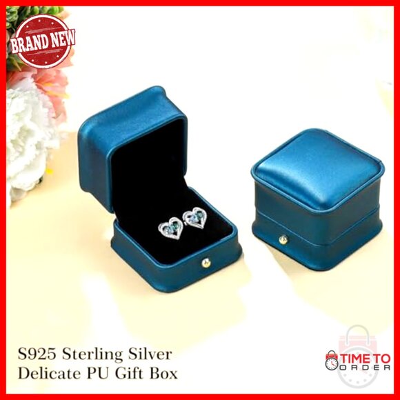 Sterling Silver Heart Birthstone Earrings, Anniversary Gift for Women - Picture 5 of 7